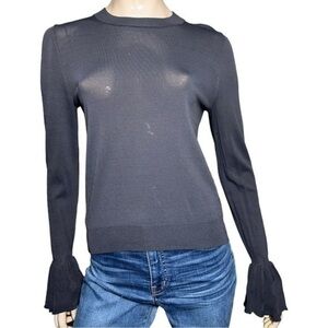 Leith Women’s Size S Dark Gray Rayon Nylon Tulip Cuffed Tight Knit Sweater